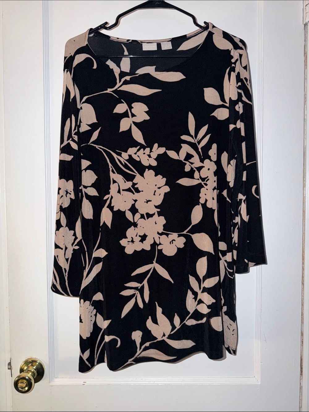 Chico's Black Tunic with Beige Floral Print size 2 (US 12/14)
